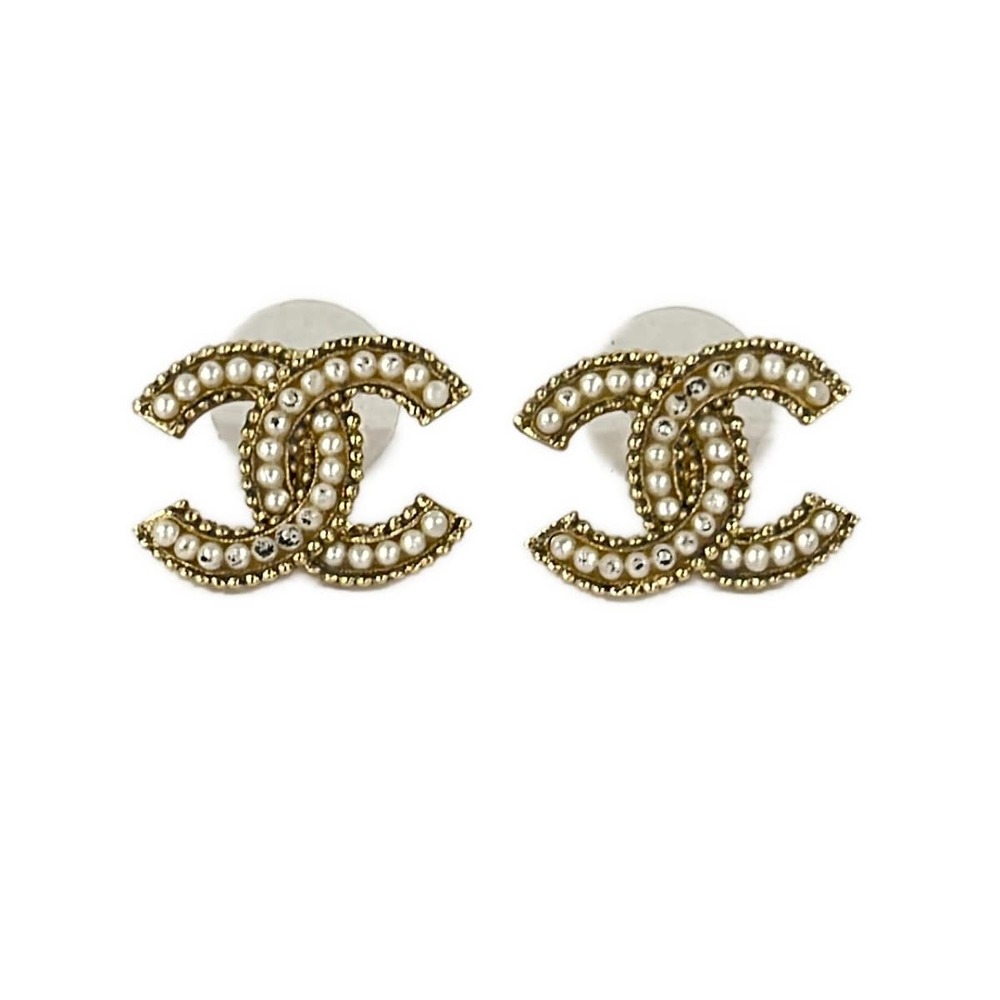 Chanel Earrings Gold White Hardware Faux Pearl
